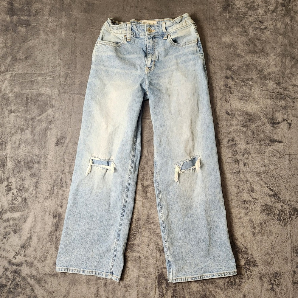 Abercrombie Kids High Rise Wide Leg Jeans Light Wash Ripped 15/16 Short